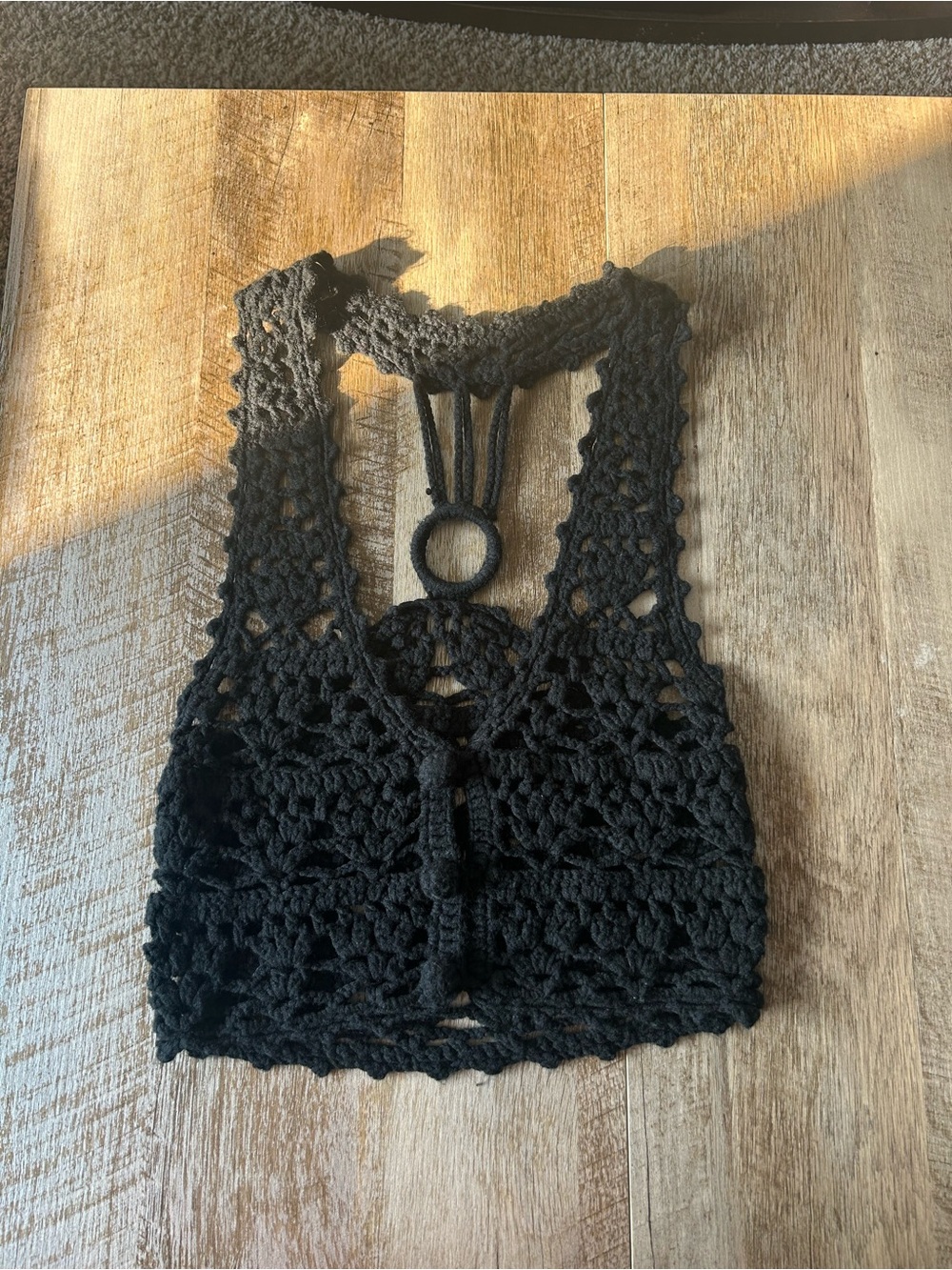 Black Crochet Crop Halter Top